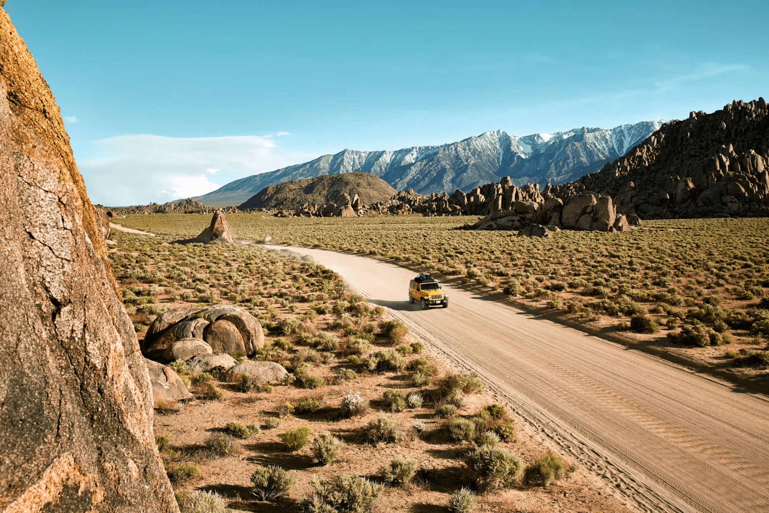 Jeep driving through Alabama Hills