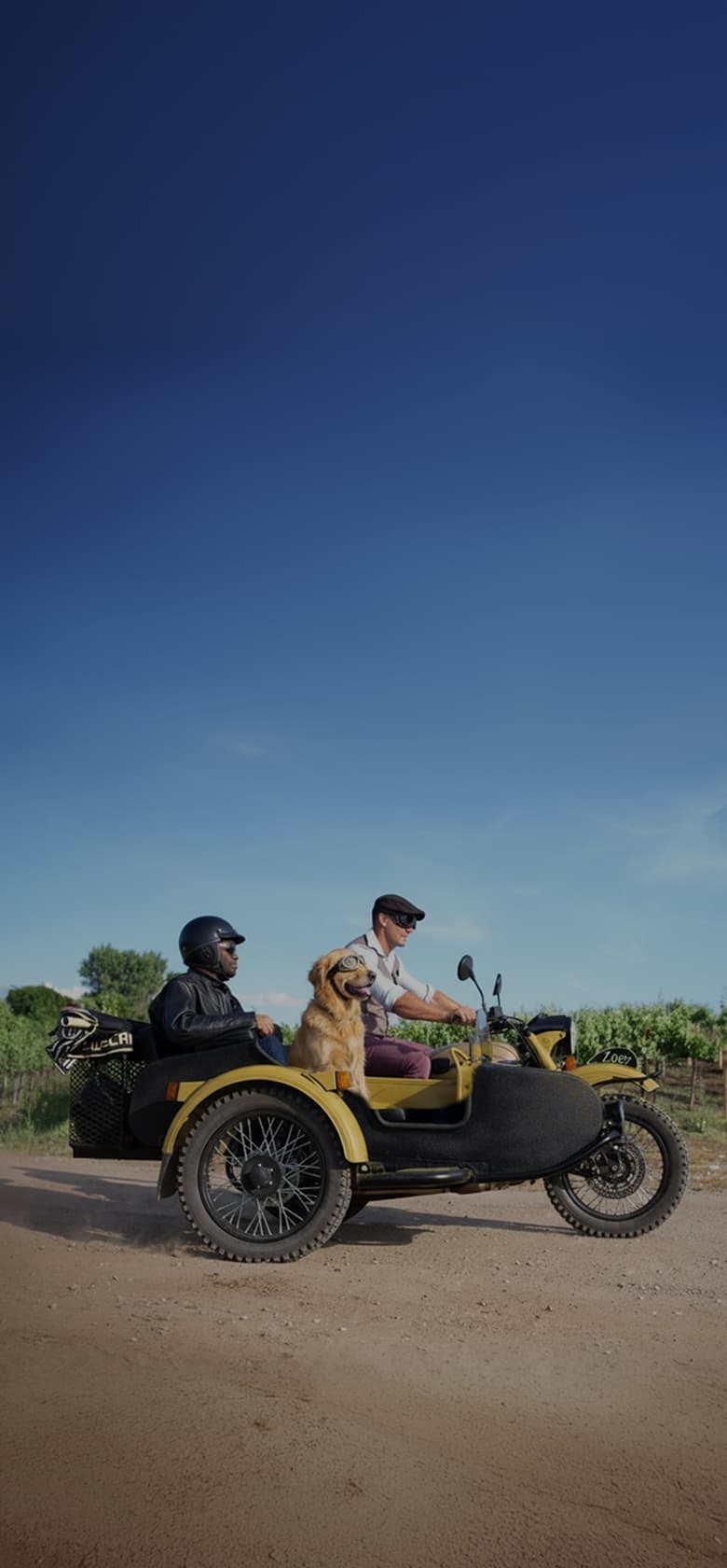 Motorcycle with sidecar driving through California